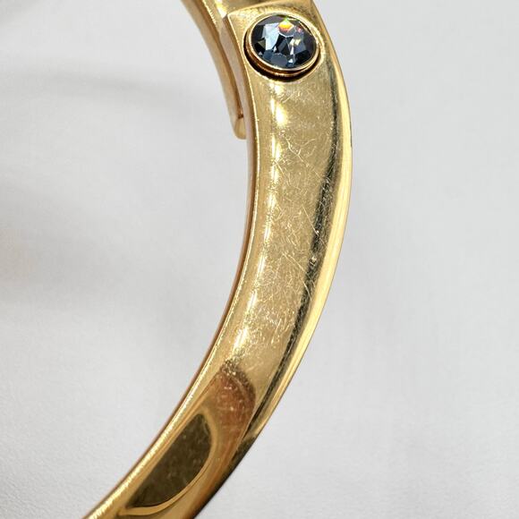 Swarovski Blue Pave Gold Tone Hinge Bangle Bracelet Swan Signed Rare Fits 7 1/4” - Picture 14 of 16